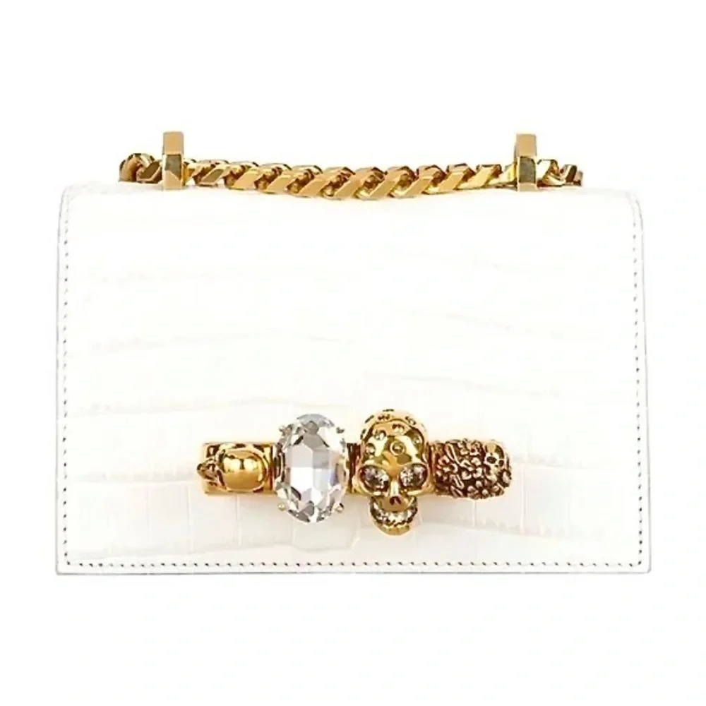 Alexander McQueen Ivory Croc Embossed Mini Jewelled Satchel Bag NEW!